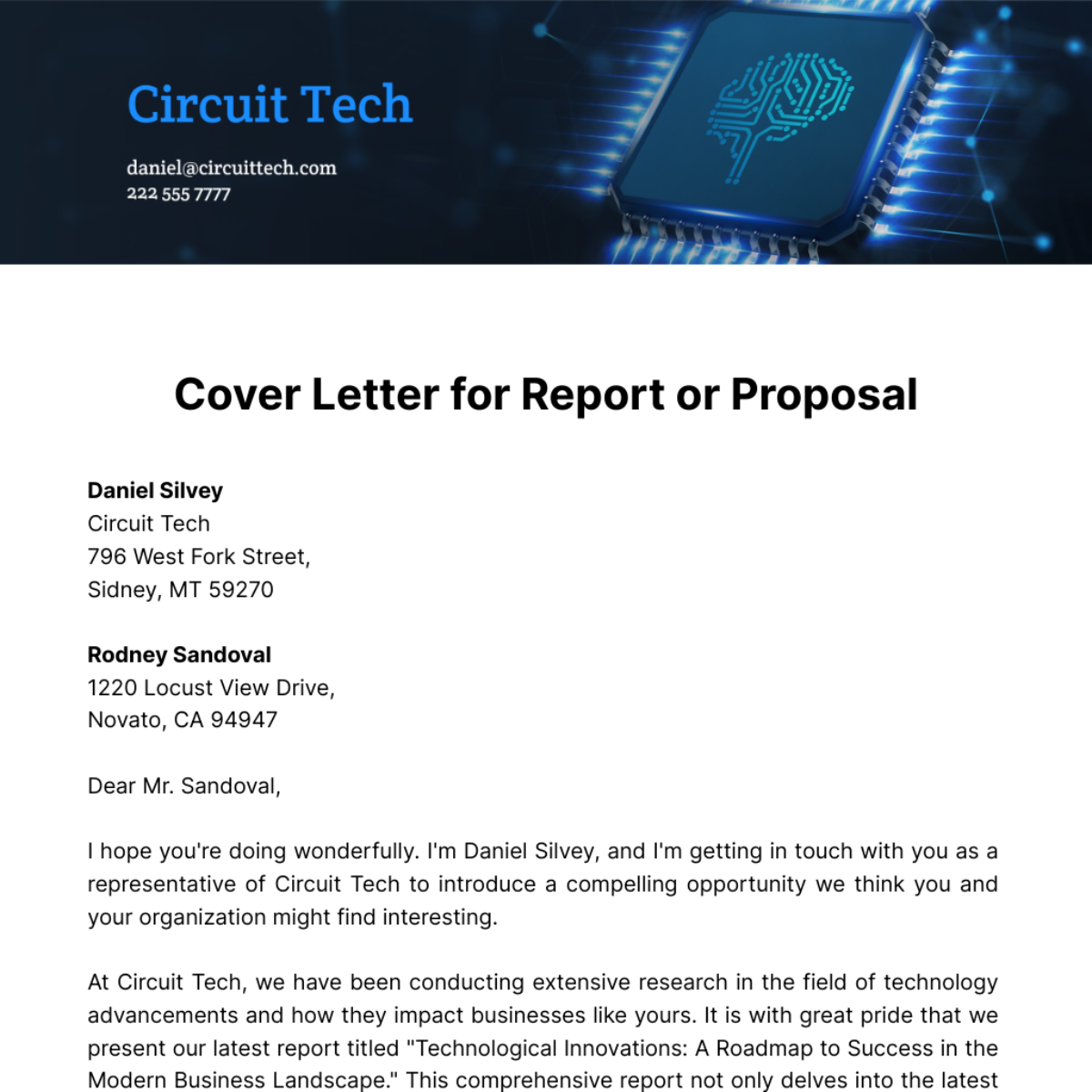 Cover Letter for Report or Proposal  Template