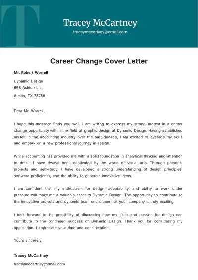 Free Career Change Cover Letter  Template to Edit Online