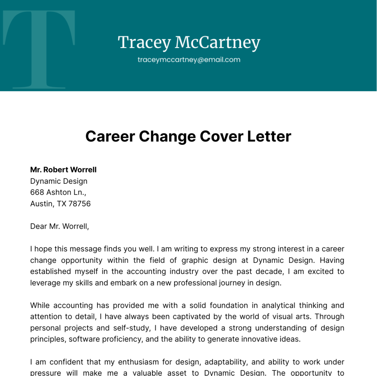 Career Change Cover Letter  Template - Edit Online & Download