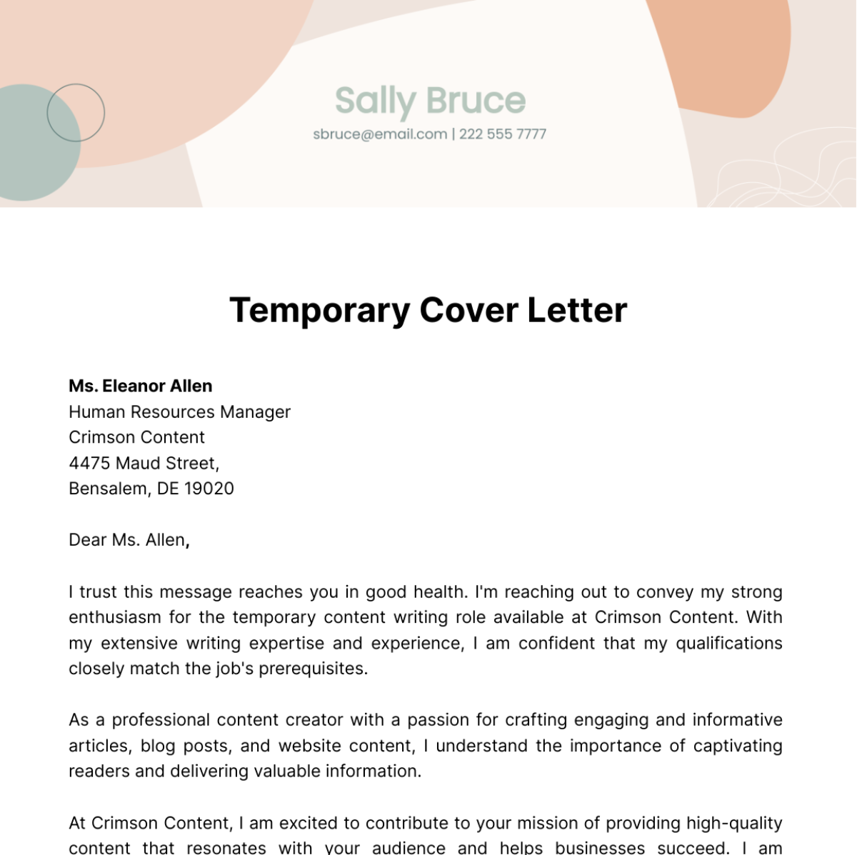 Temporary Cover Letter  Template - Edit Online & Download