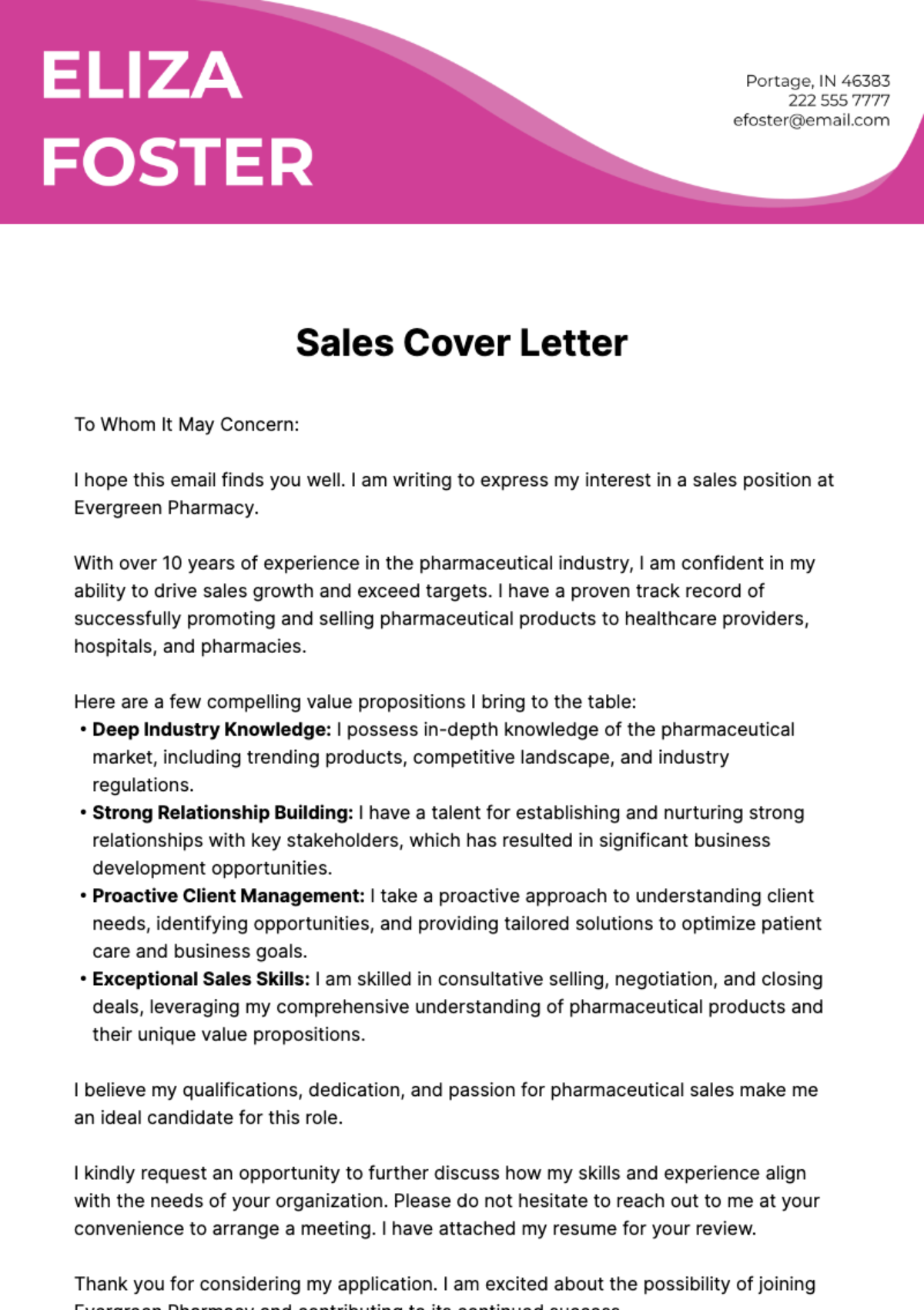 Sales Cover Letter  Template