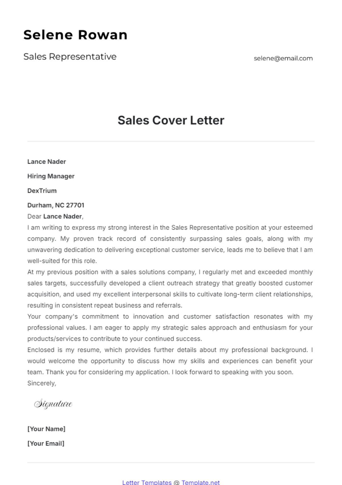 Free Sales Cover Letter Template