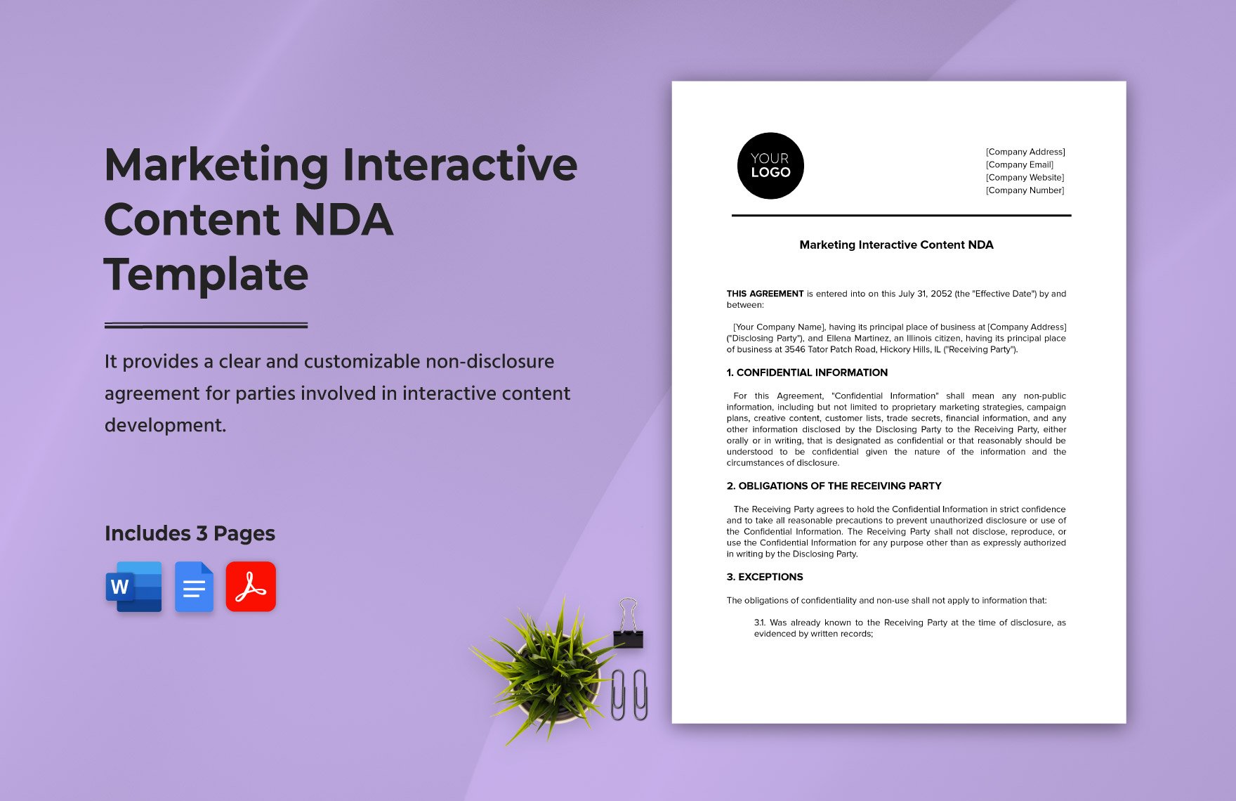 Marketing Interactive Content NDA Template in Word, Google Docs, PDF