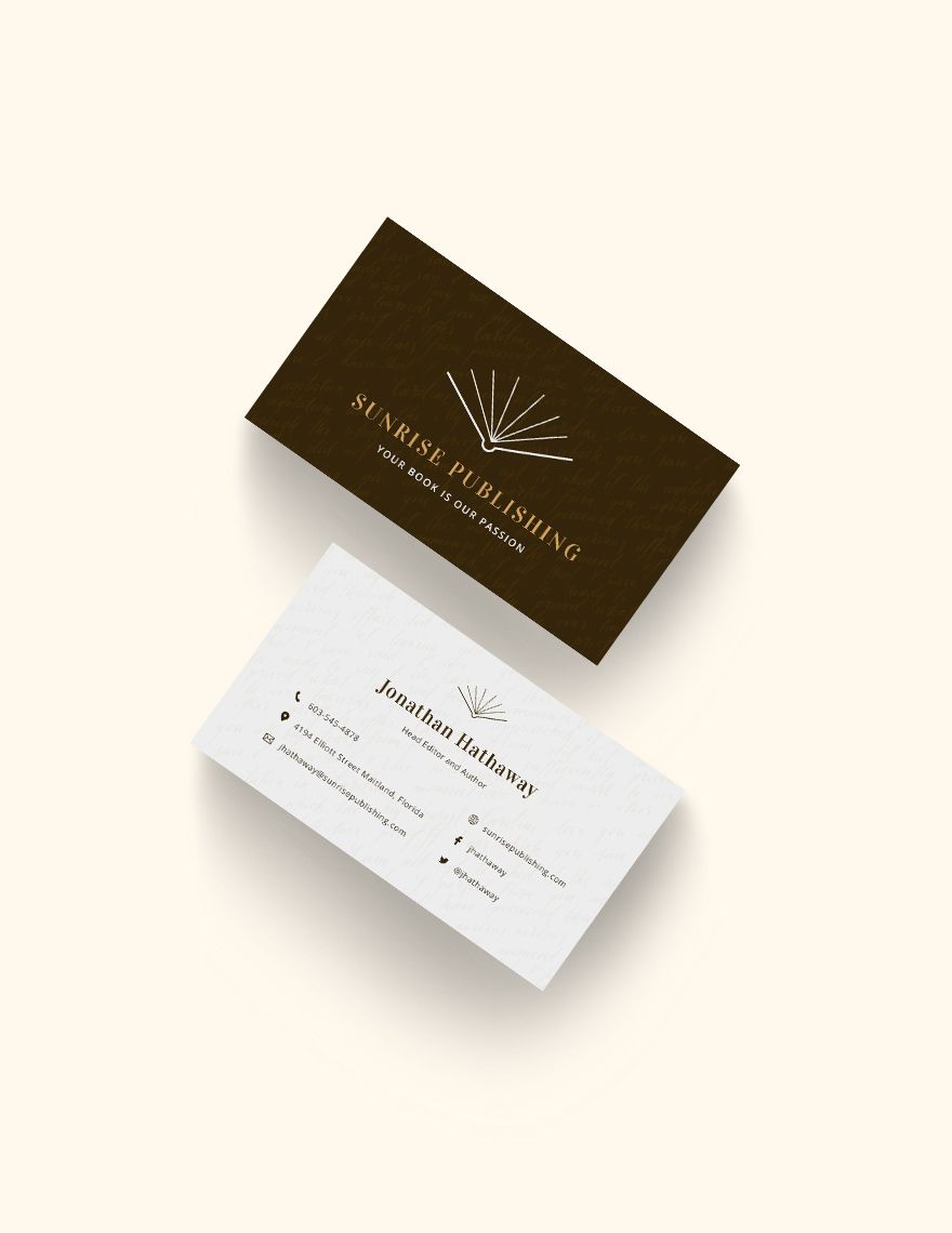 Author Business Card Template in Word, Google Docs, Illustrator, PSD, Apple Pages, Publisher