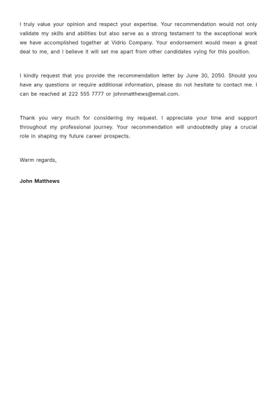 Free Request for Recommendation Letter  Template to Edit Online