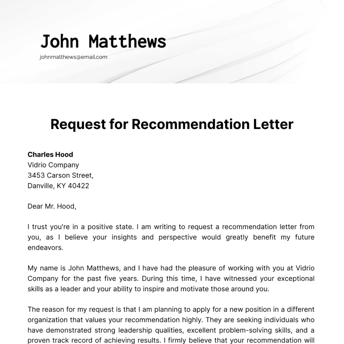 Request for Recommendation Letter  Template - Edit Online & Download