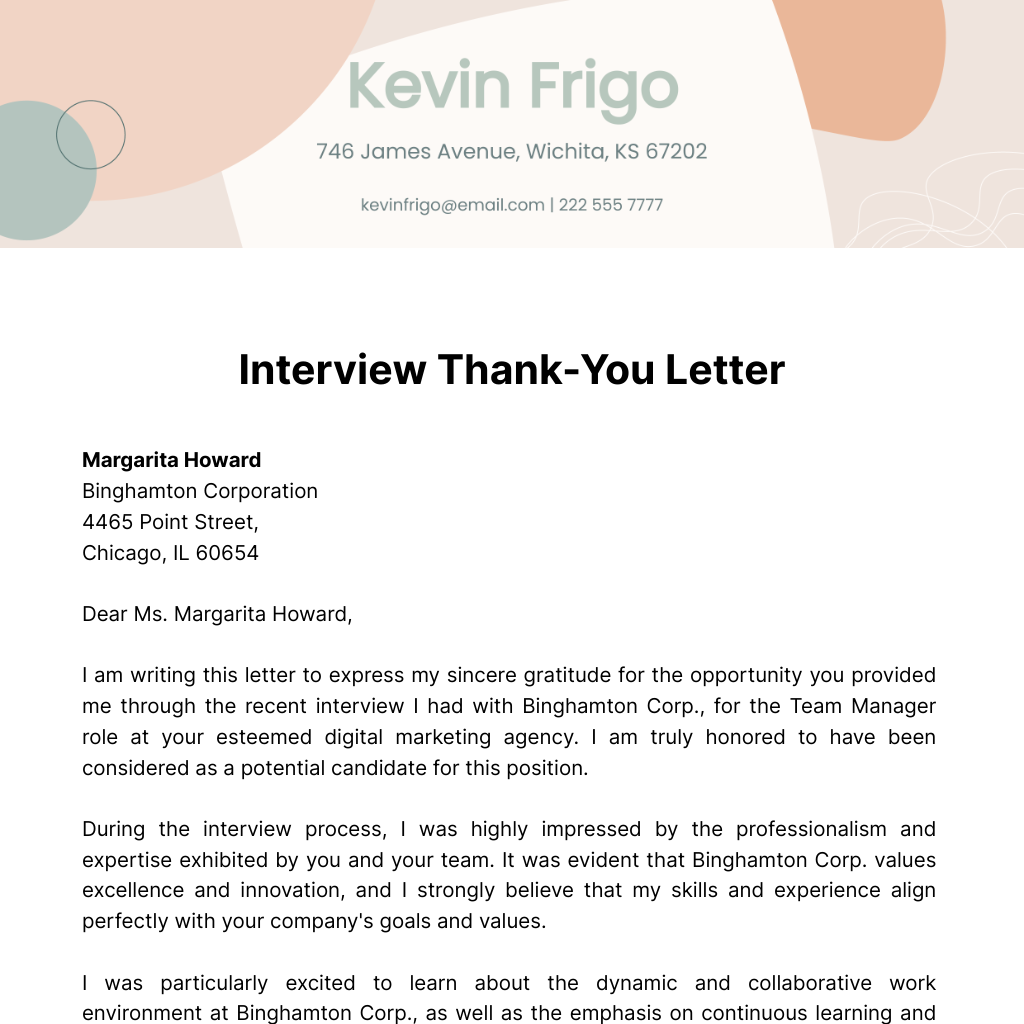 Interview Thank-You Letter  Template - Edit Online & Download