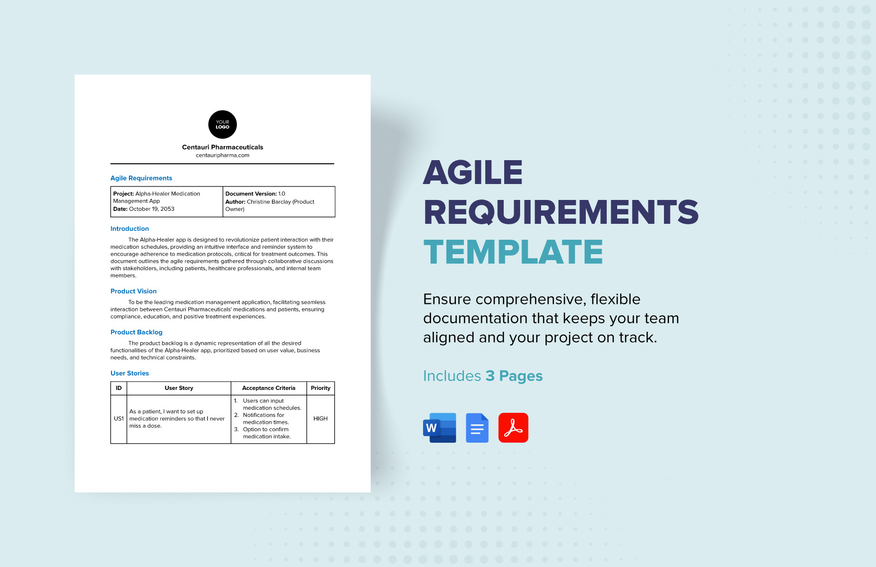 Agile Requirements Template  in Word, Google Docs, PDF