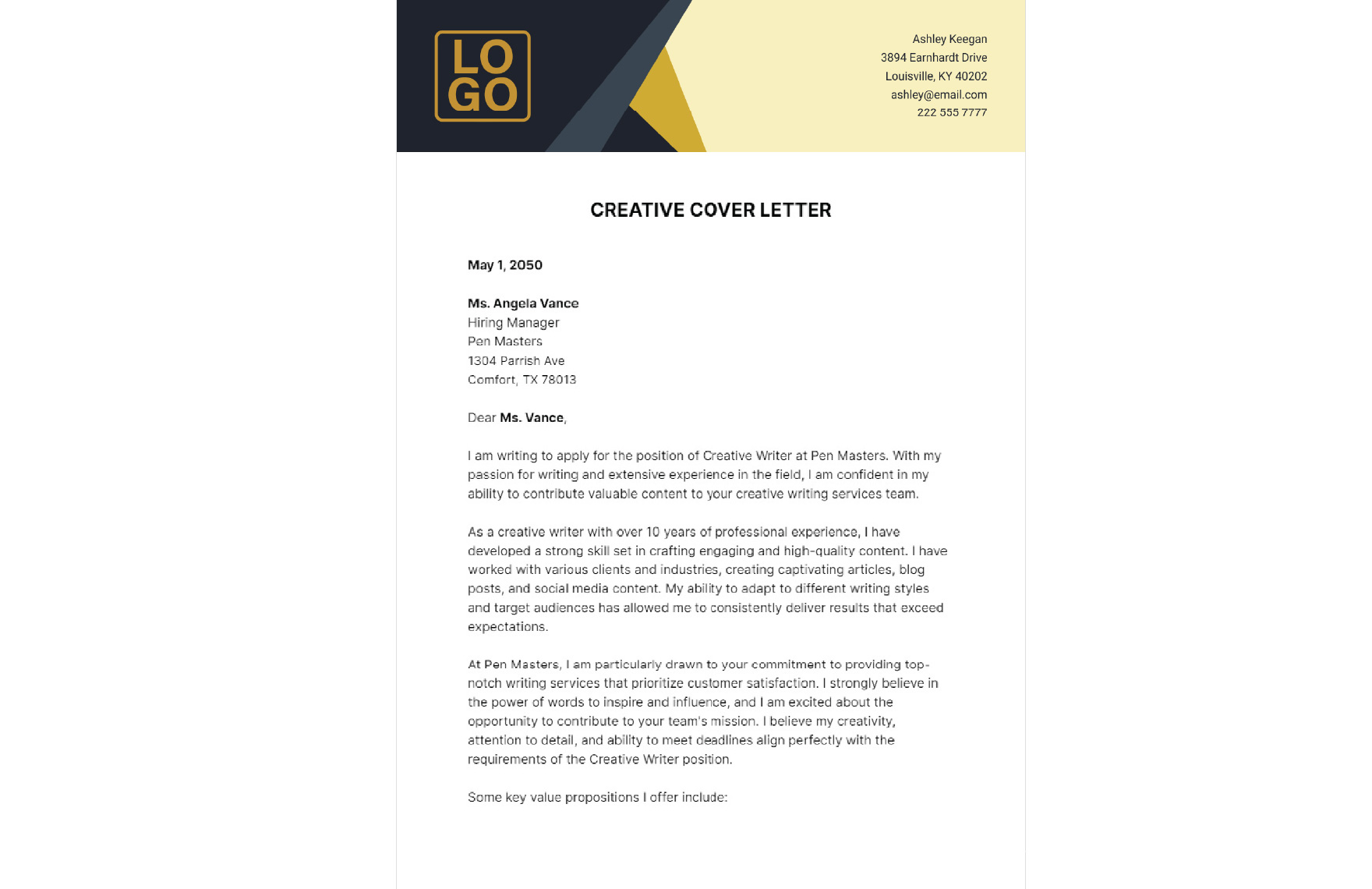 Creative Cover Letter  Template