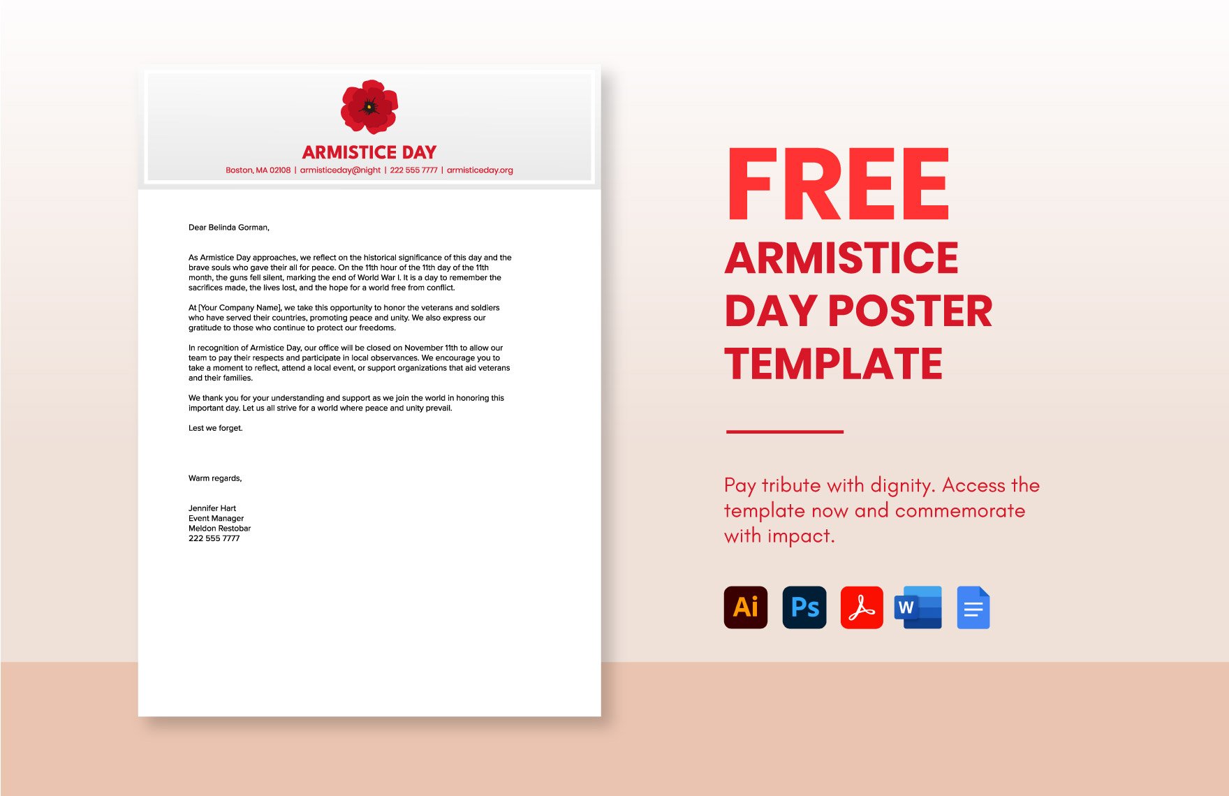 Free Armistice Day Email Template in Word, Google Docs, PDF, Illustrator, PSD