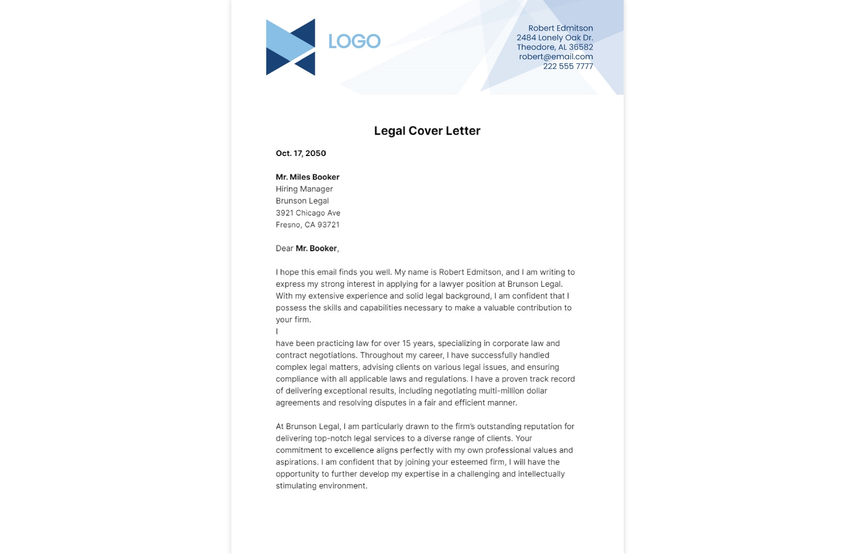 Legal Cover Letter  Template - Edit Online & Download