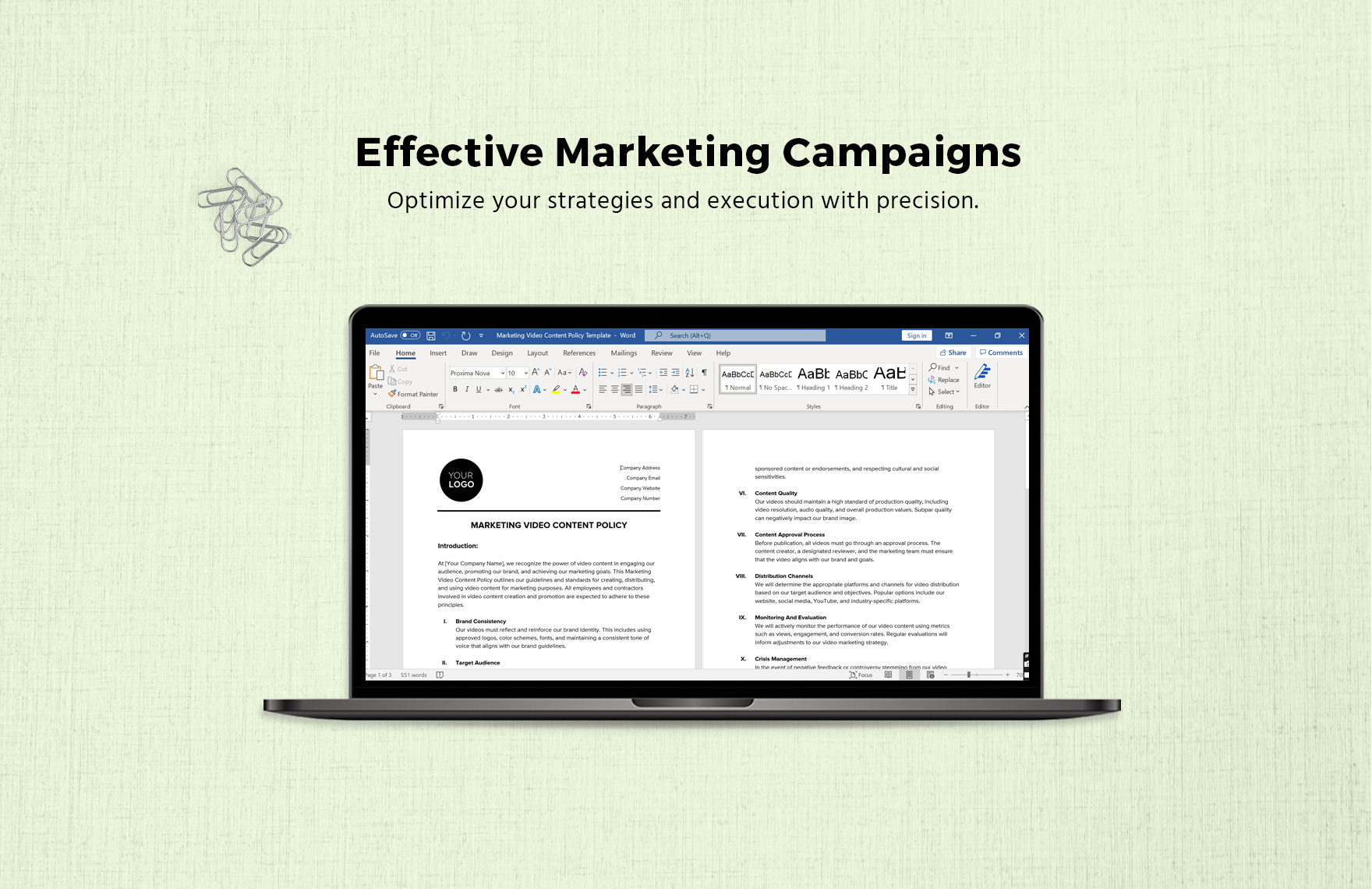 Marketing Video Content Policy Template