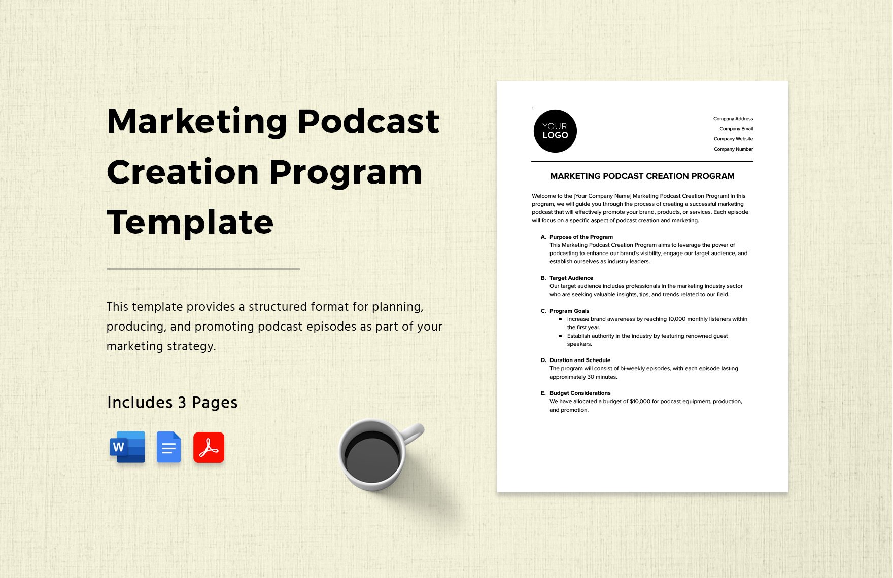 Marketing Podcast Creation Program Template in Word, Google Docs, PDF