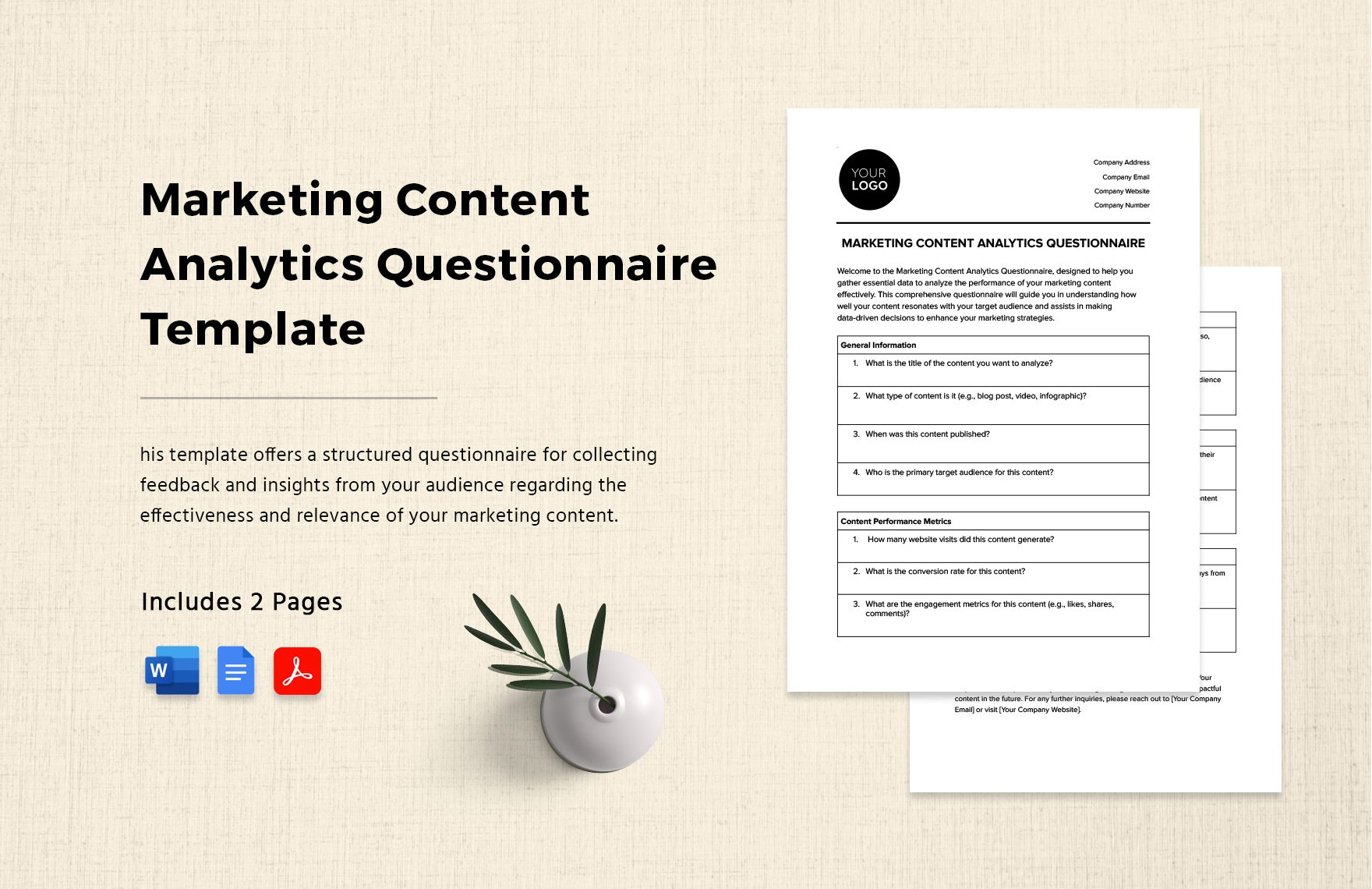 Marketing Content Analytics Questionnaire Template in Word, Google Docs, PDF