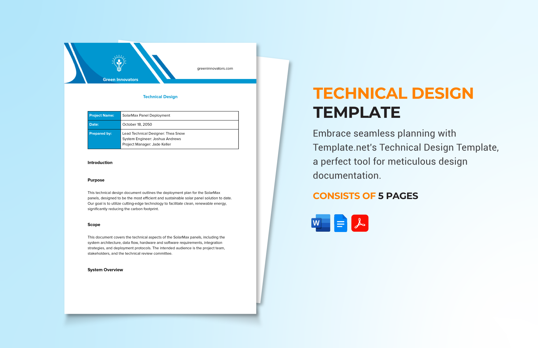 Technical Design Template in Word, Google Docs, PDF