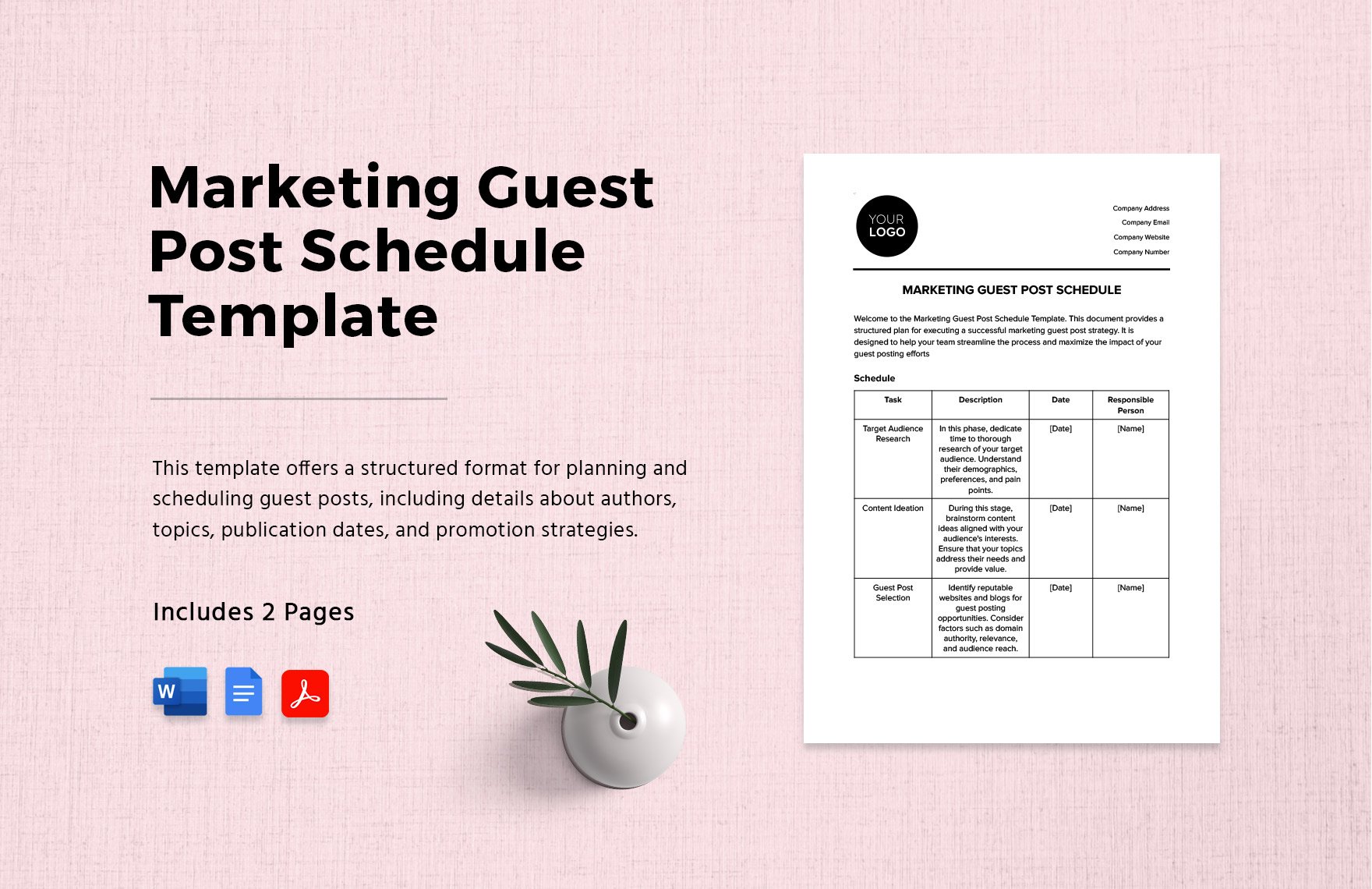 Marketing Guest Post Schedule Template in Word, Google Docs, PDF