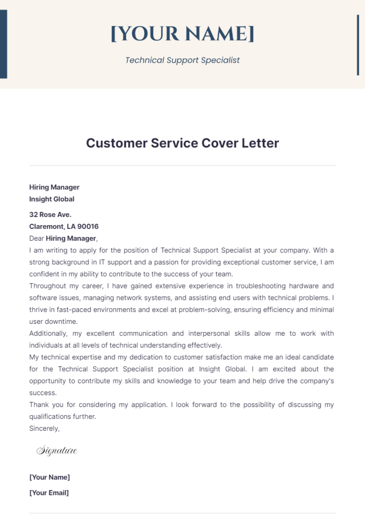 Customer Service Cover Letter - Edit Online & Download