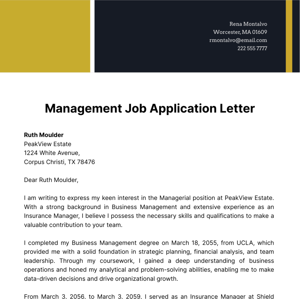 Management Job Application Letter  Template