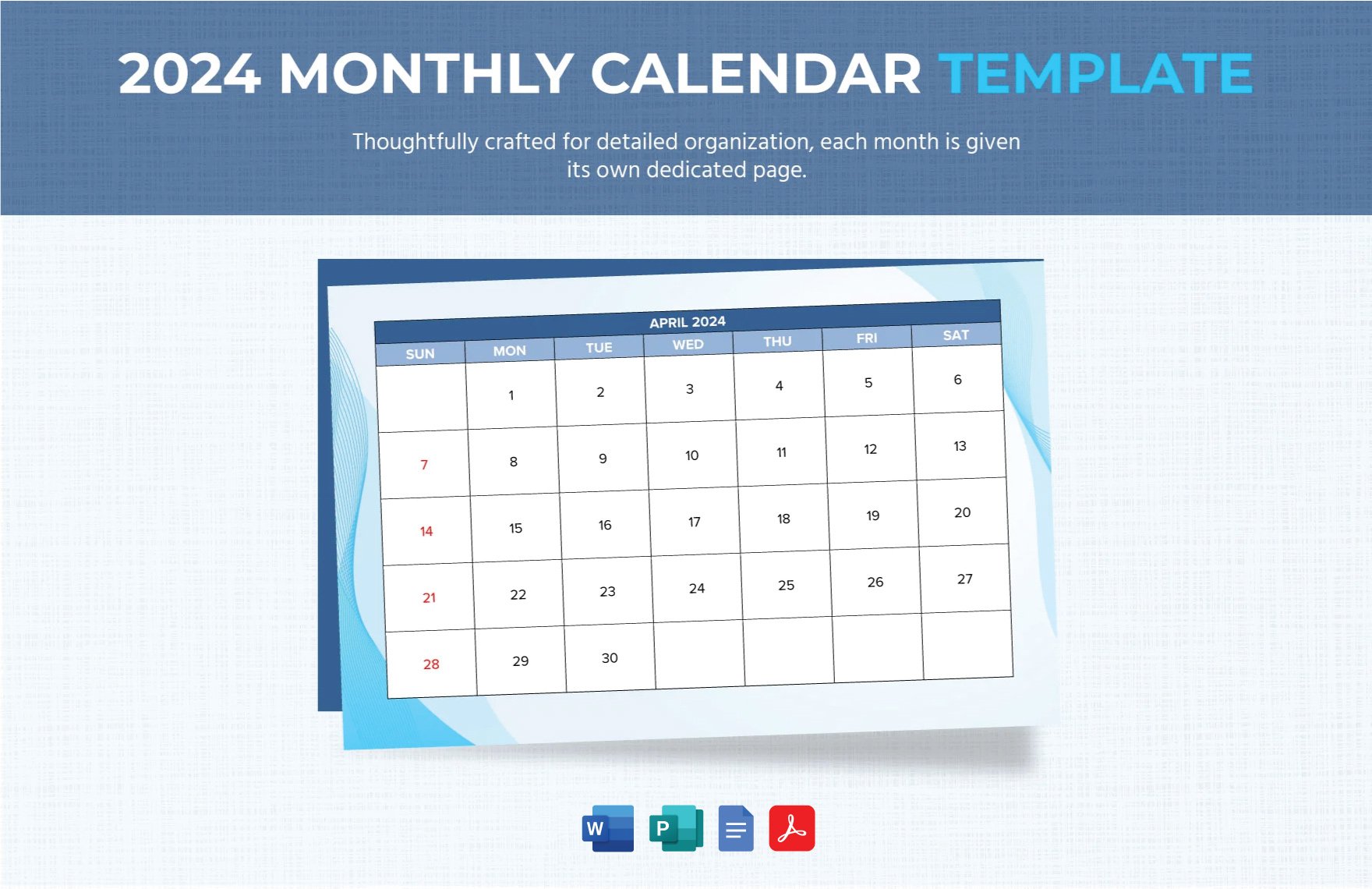 2024 Monthly Calendar Template in Word, Google Docs, PDF, Publisher