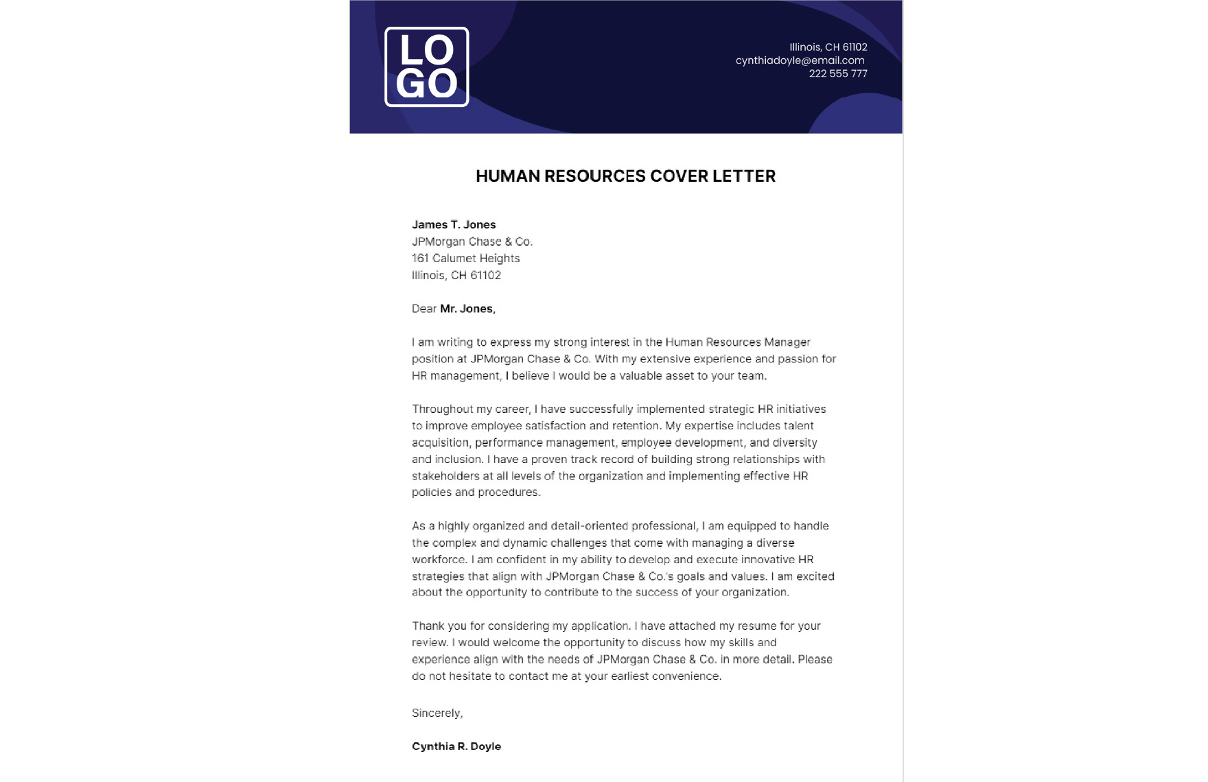 Human Resources Cover Letter  Template