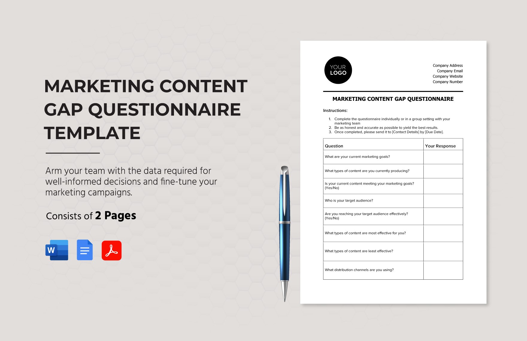 Marketing Content Gap Questionnaire Template in Word, Google Docs, PDF