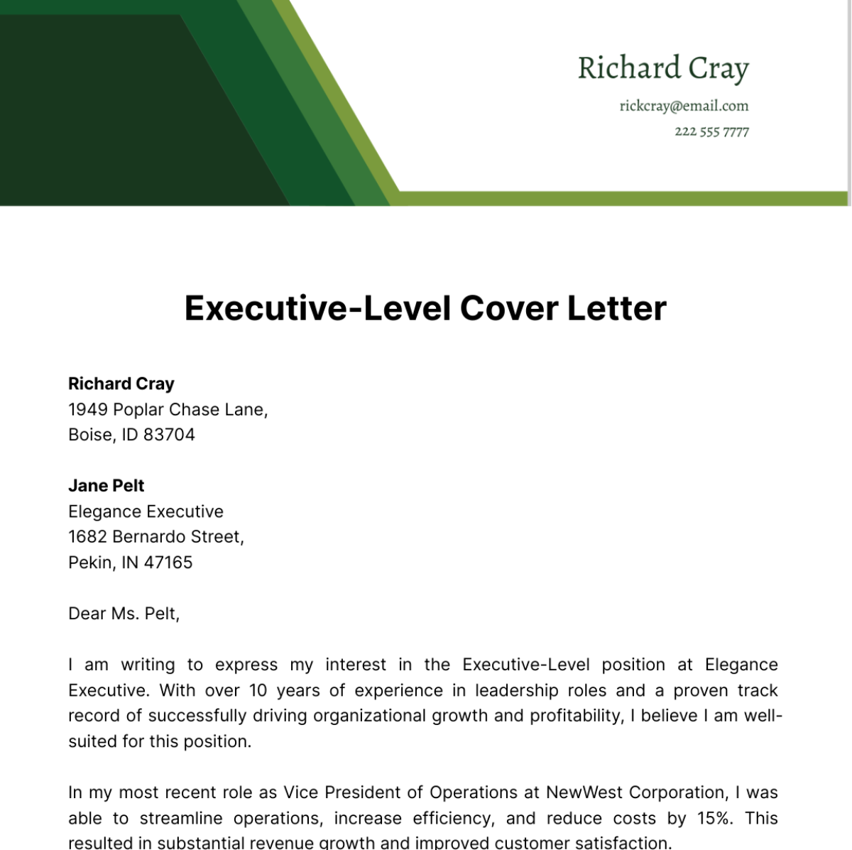 executive level cover letter template