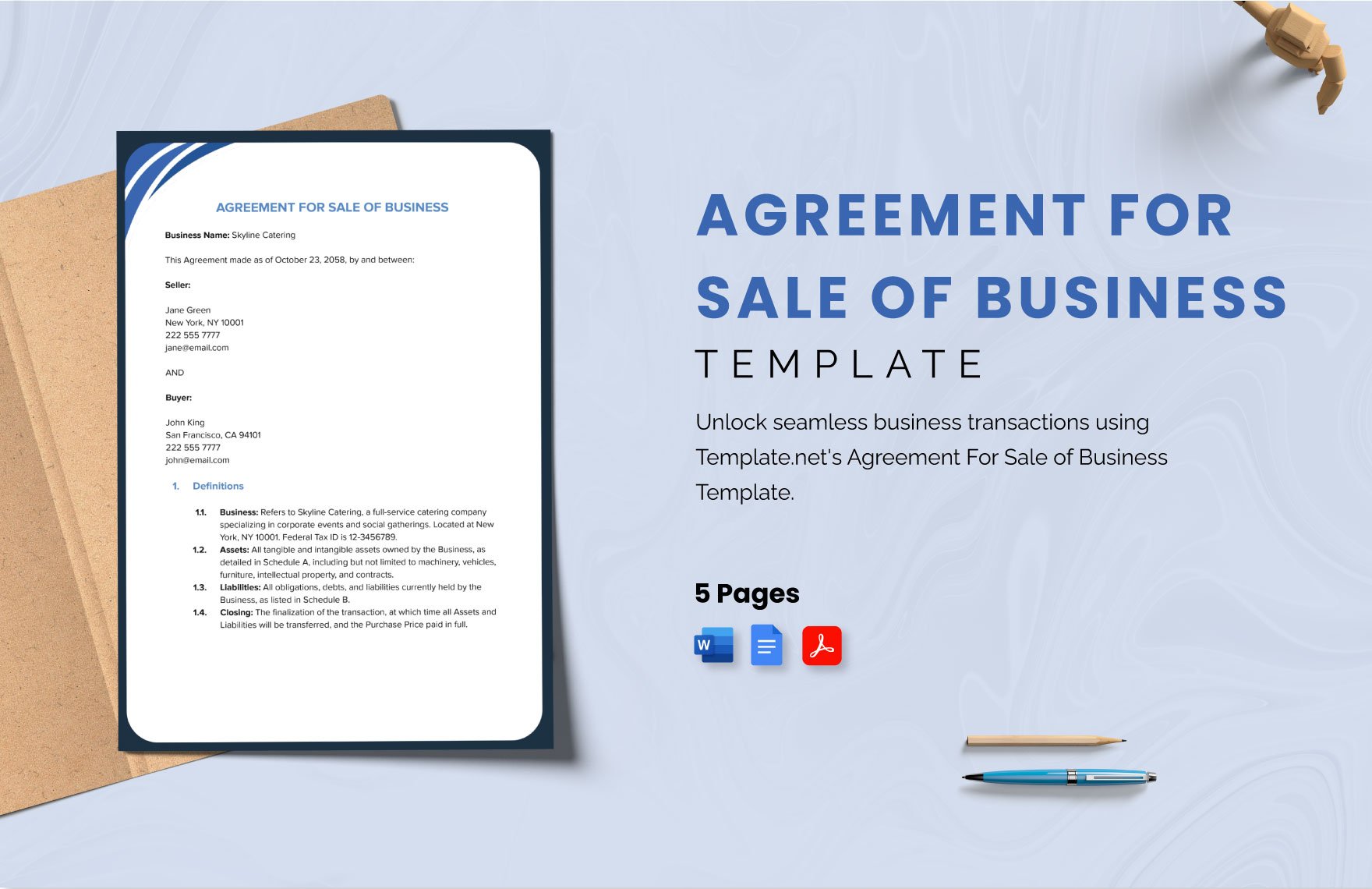 Agreement For Sale of Business Template