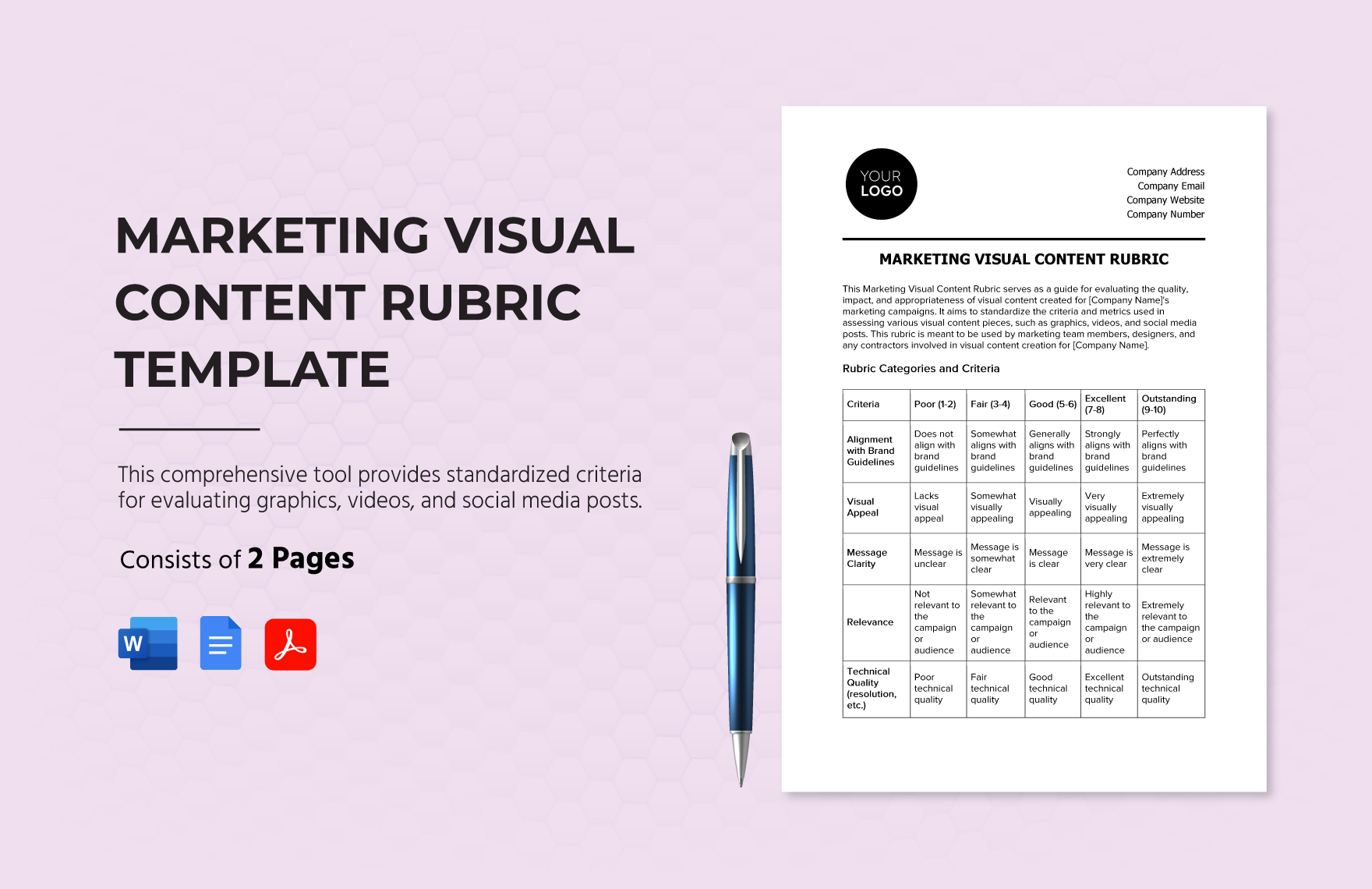 Marketing Visual Content Rubric Template in Word, Google Docs, PDF