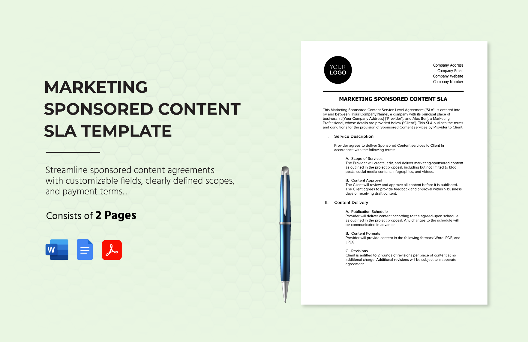 Marketing Sponsored Content SLA Template in Word, Google Docs, PDF