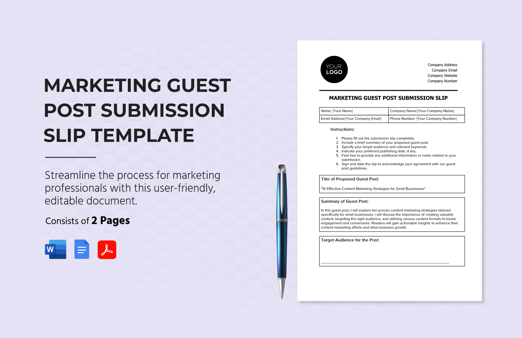 Marketing Guest Post Submission Slip Template in Word, Google Docs, PDF