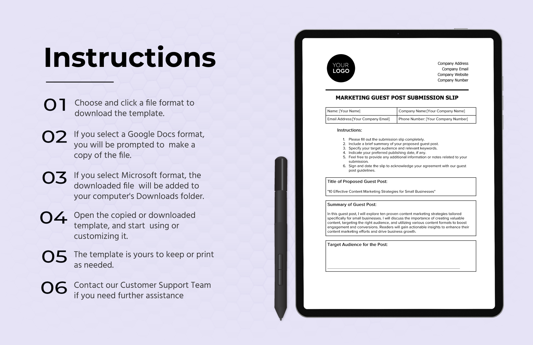 Marketing Guest Post Submission Slip Template