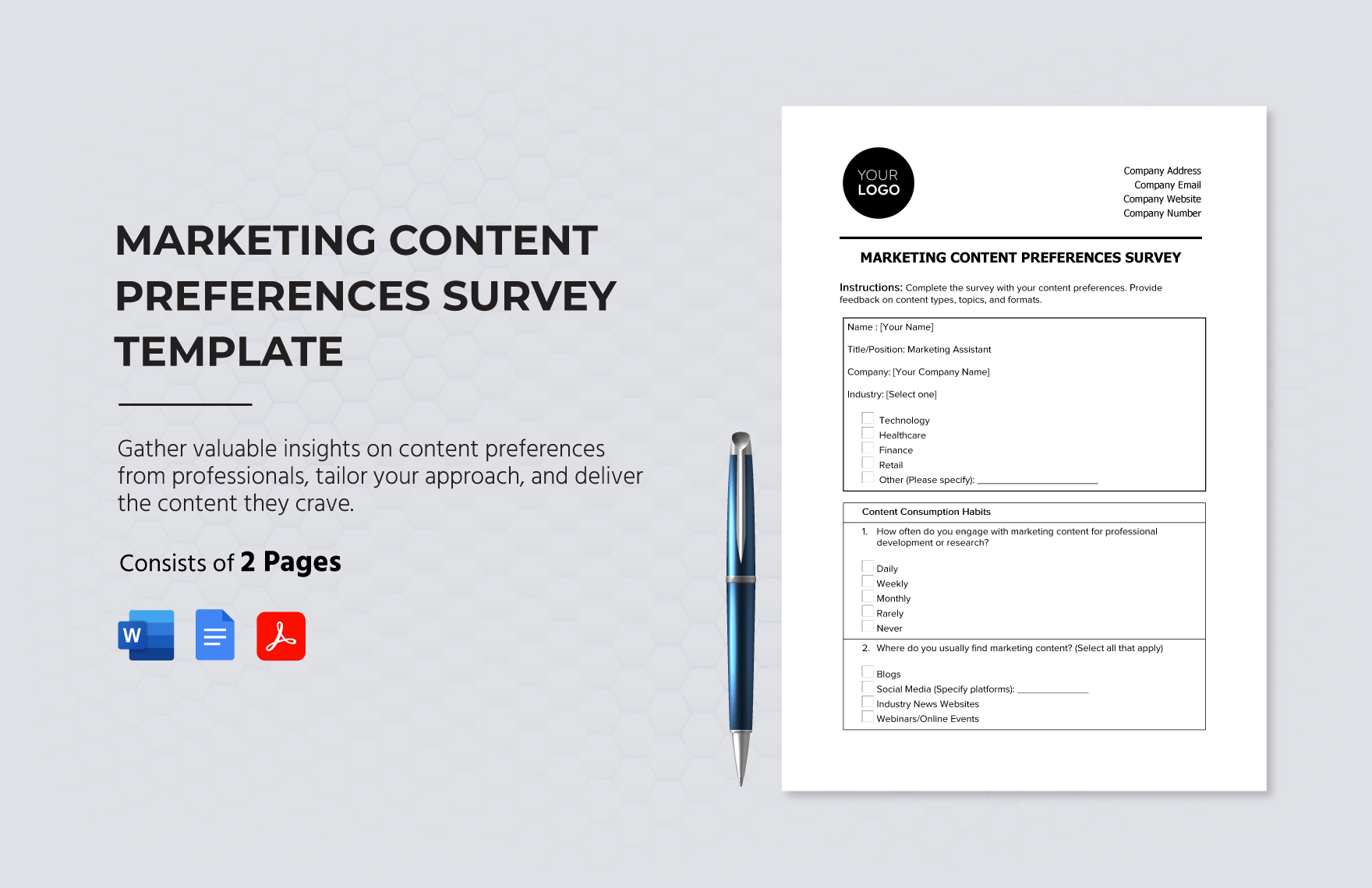 Marketing Content Preferences Survey Template in Word, Google Docs, PDF