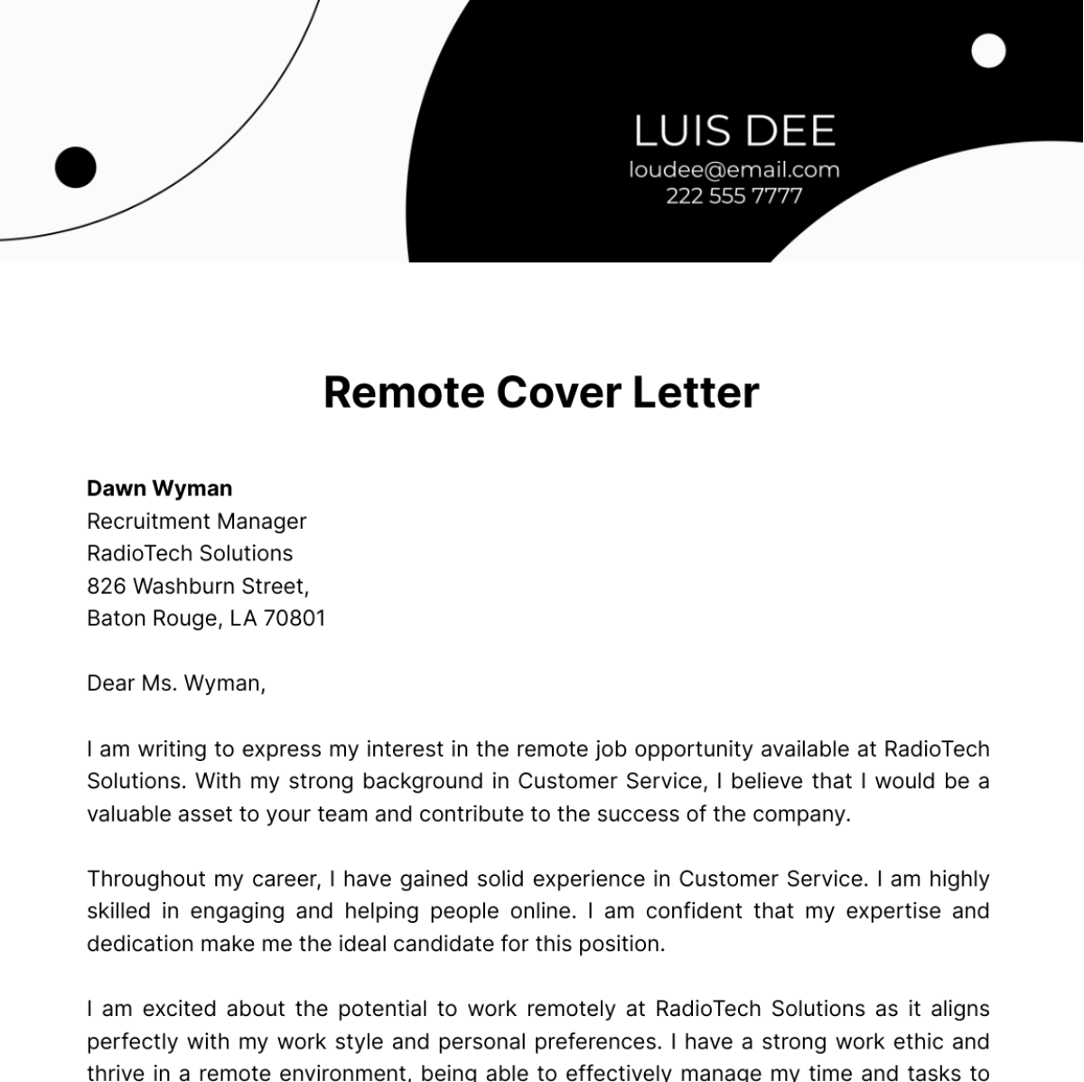 cover letter remote work