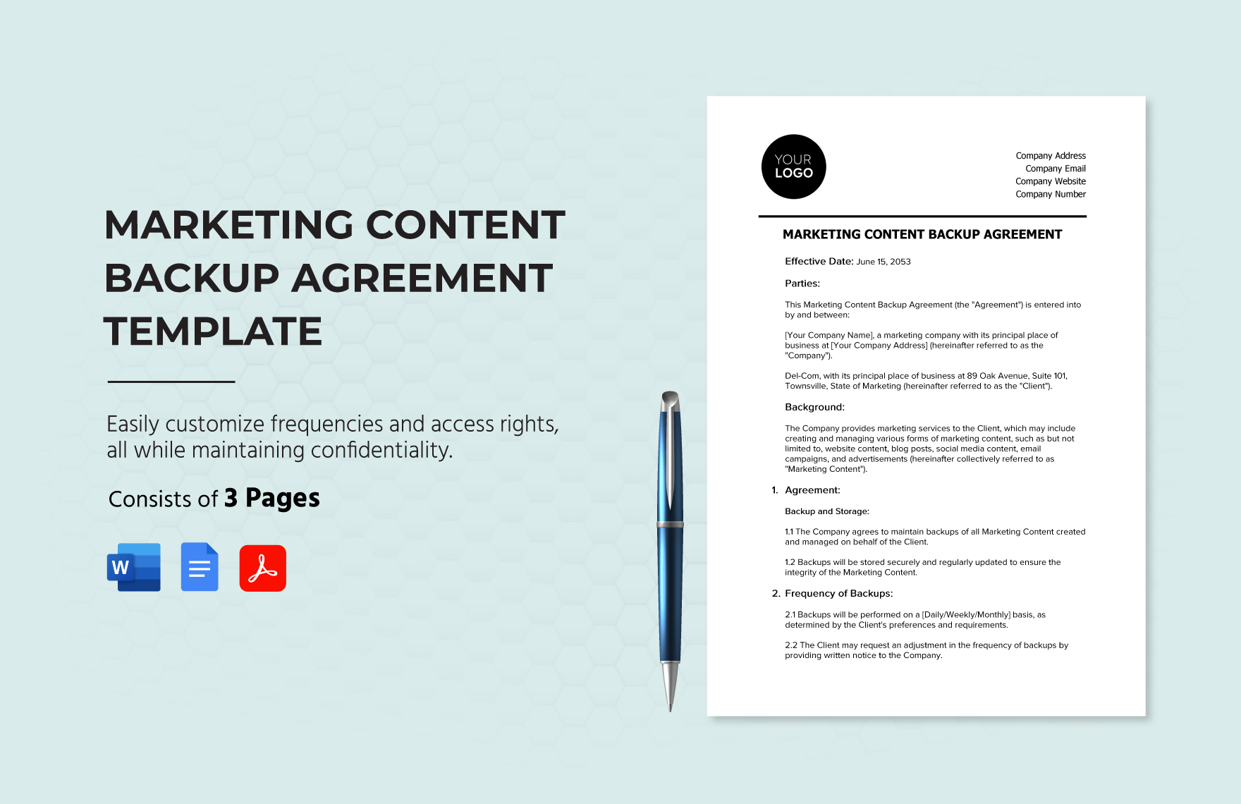 Marketing Content Backup Agreement Template in Word, Google Docs, PDF