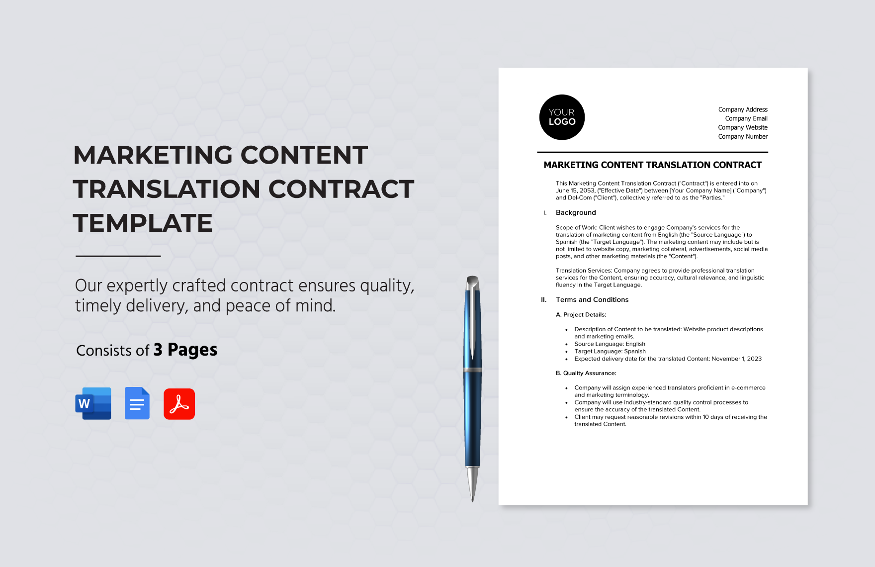 Marketing Content Translation Contract Template in Word, Google Docs, PDF