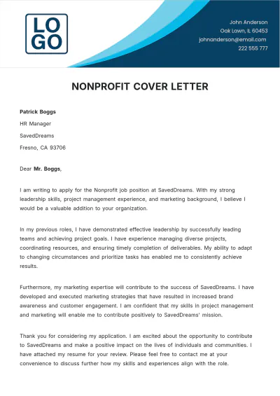 Free Nonprofit Cover Letter  Template to Edit Online