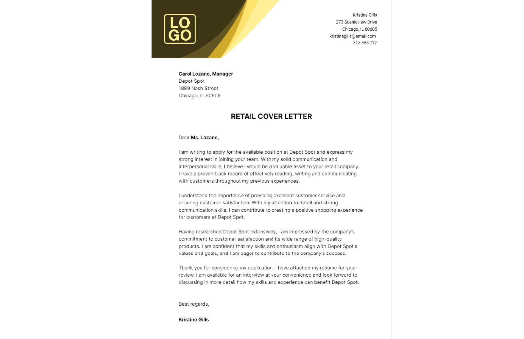 Retail Cover Letter  Template