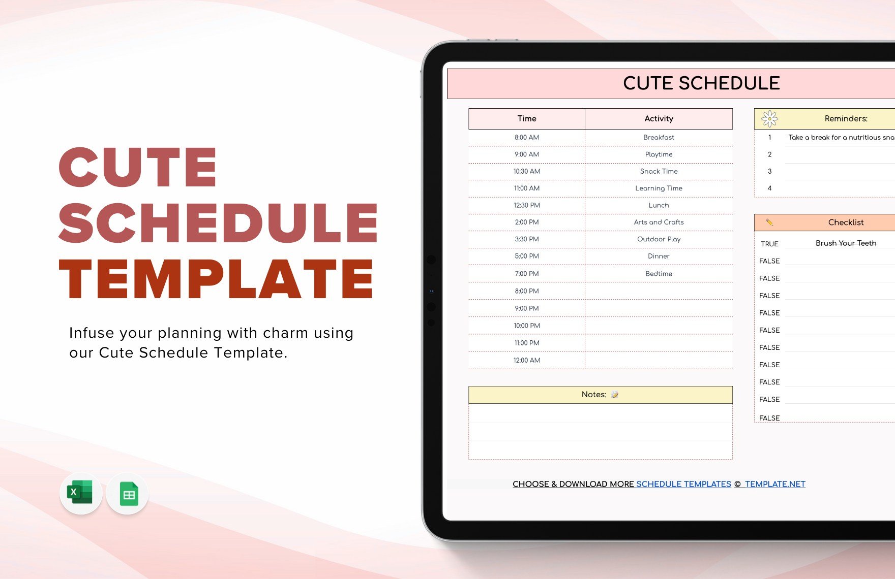 Free Cute Schedule Template in Excel, Google Sheets