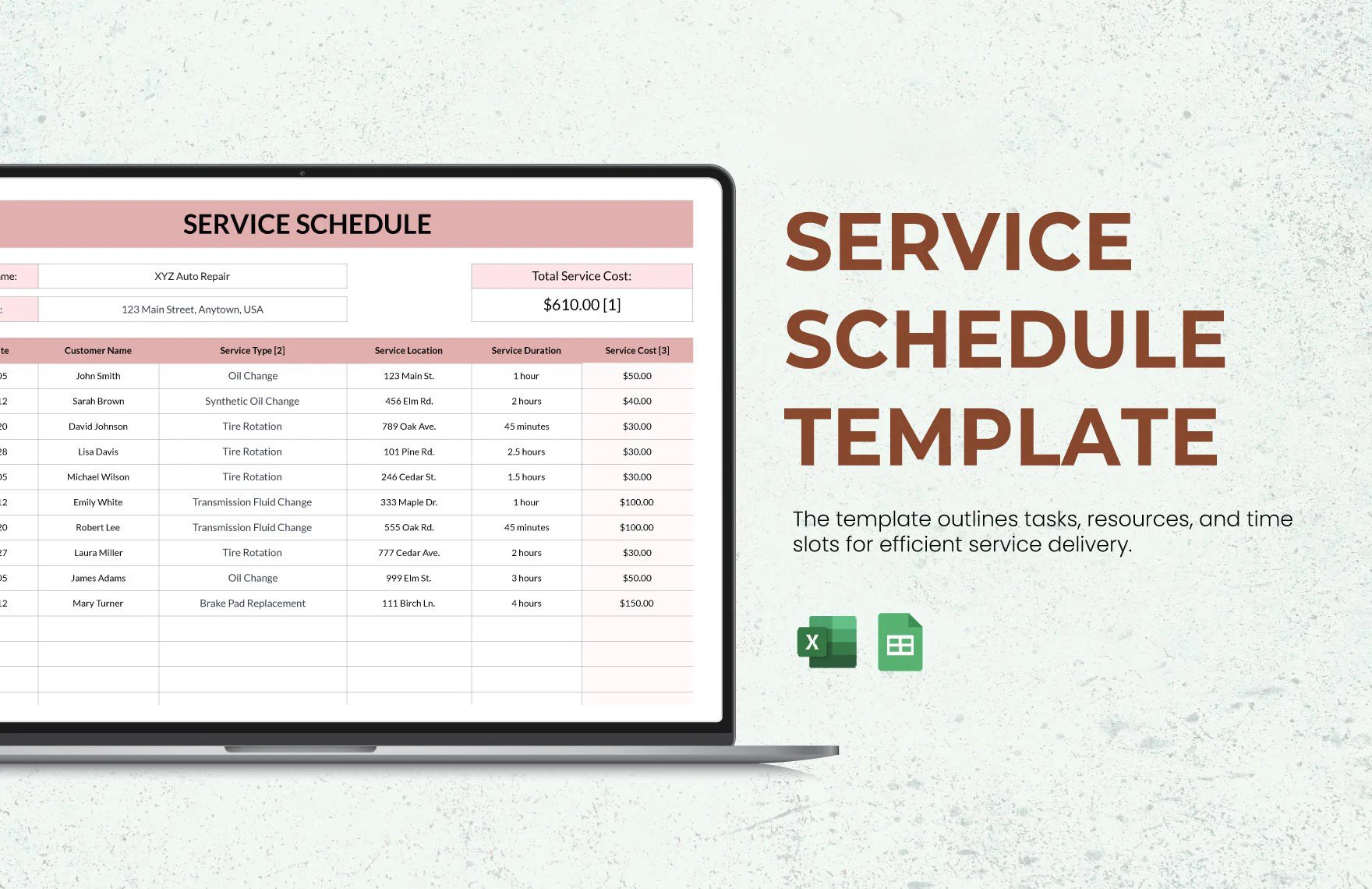 Free Service Schedule Template in Excel, Google Sheets