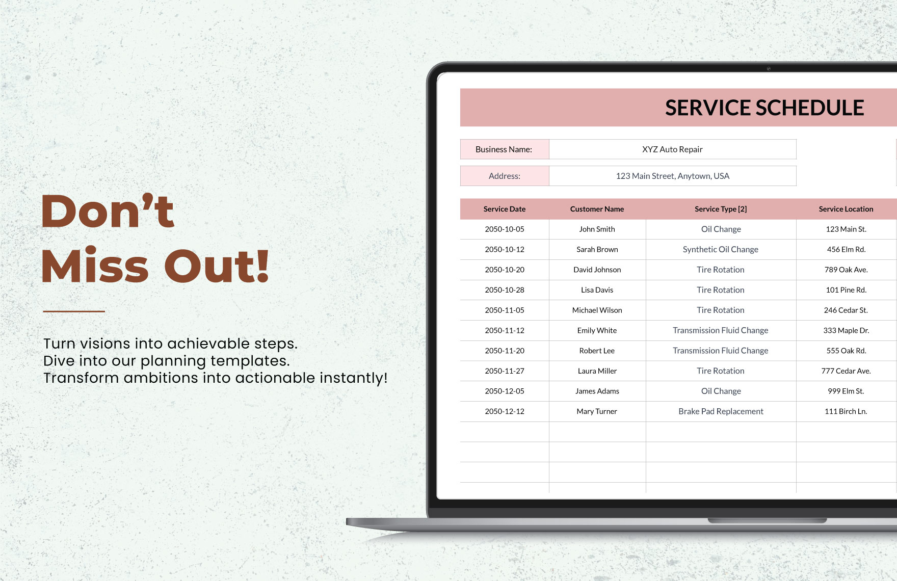 Service Schedule Template