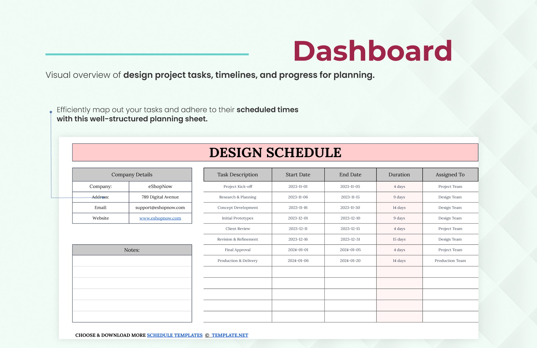 Design Schedule Template