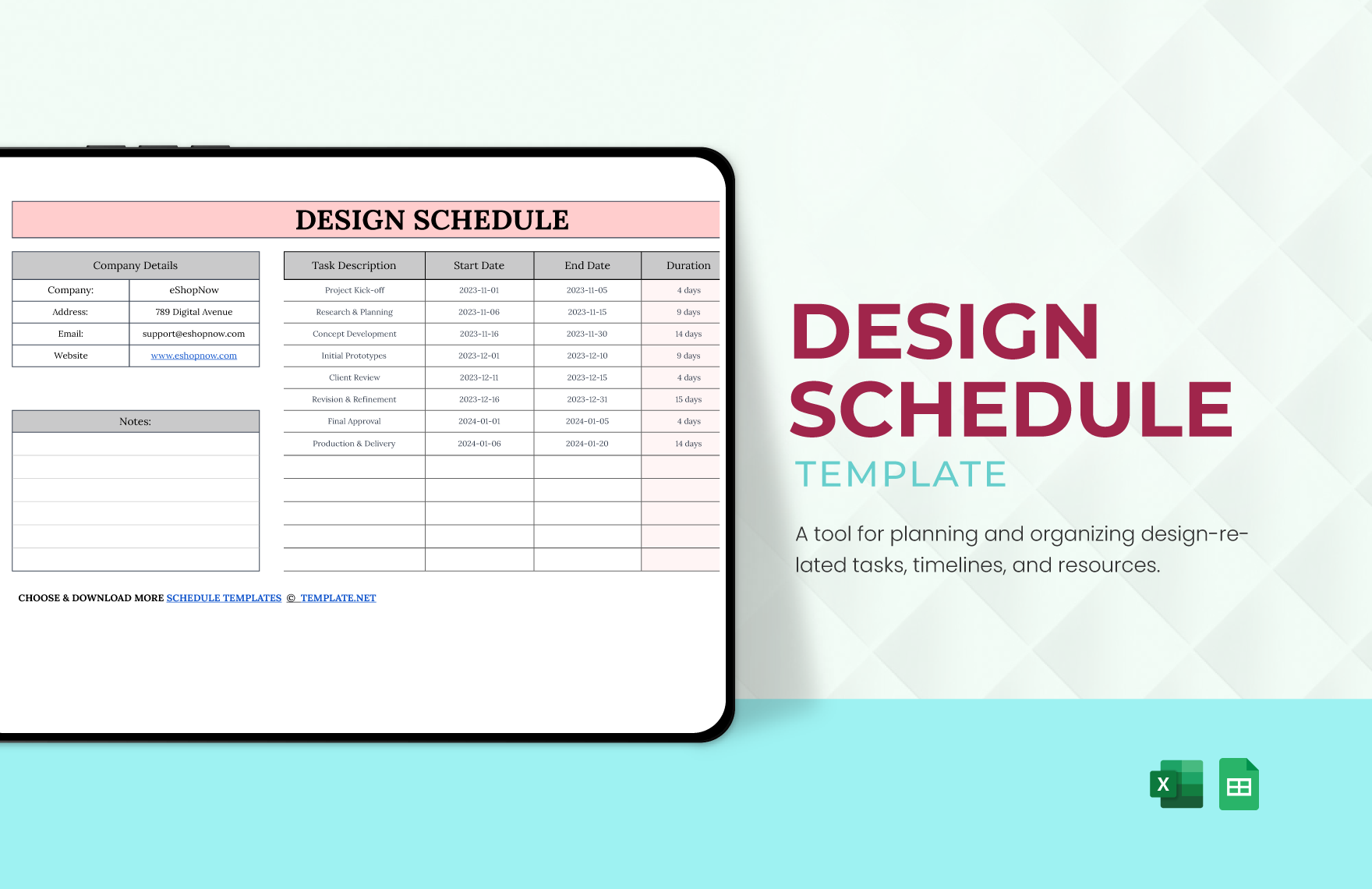 Free Design Schedule Template in Excel, Google Sheets