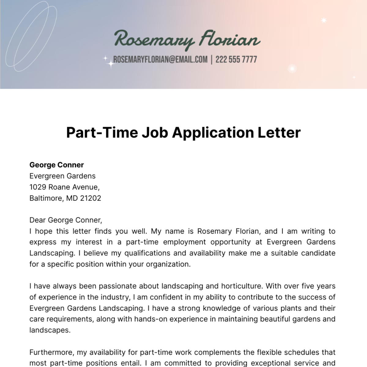 Part-Time Job Application Letter  Template