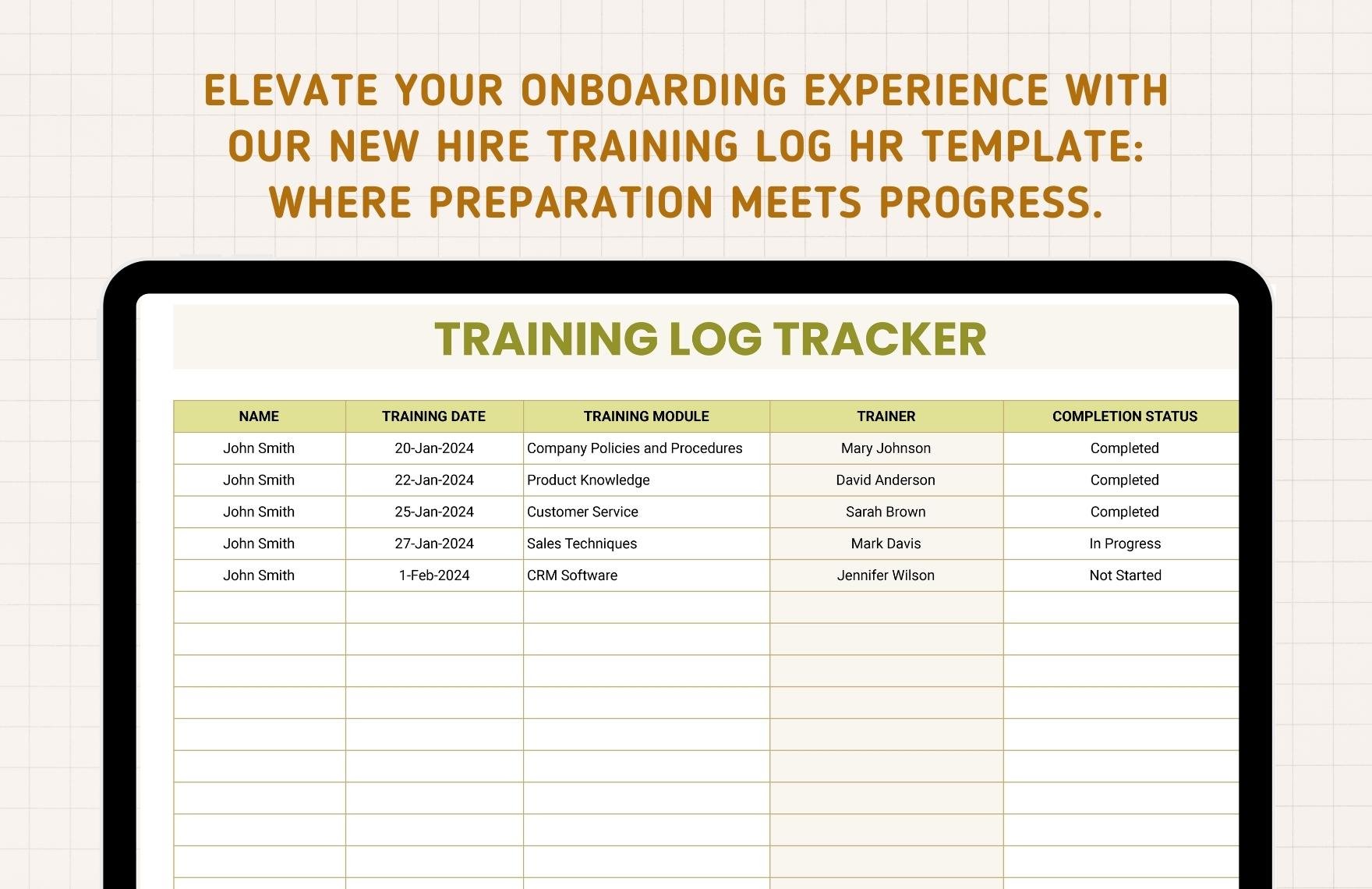 New Hire Training Log HR Template