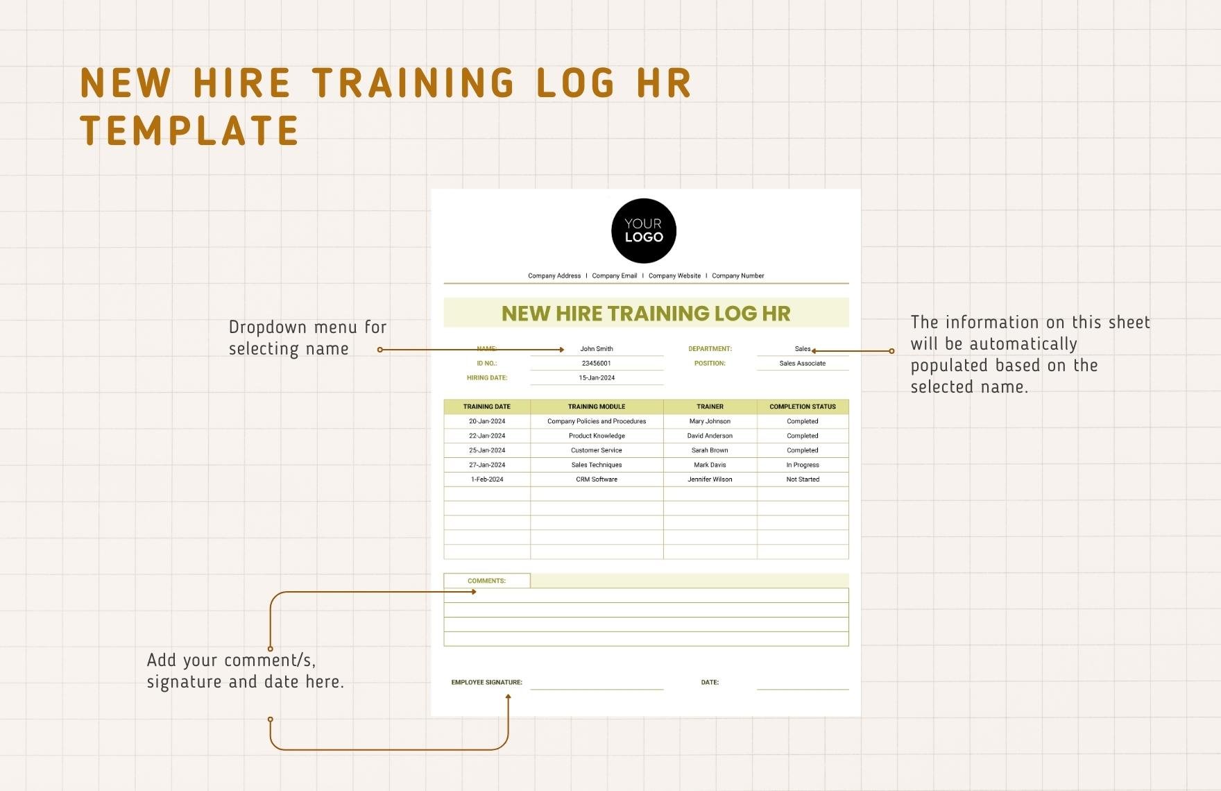 New Hire Training Log HR Template