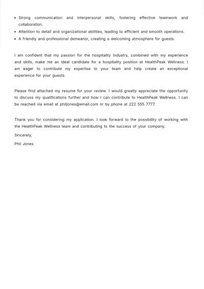 Free Hospitality Job Application Letter  Template to Edit Online