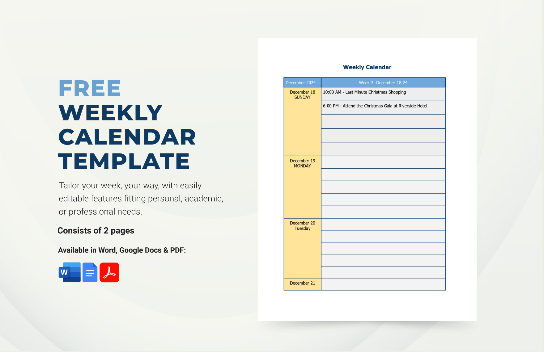 Free Weekly Calendar Templates Editable And Printable