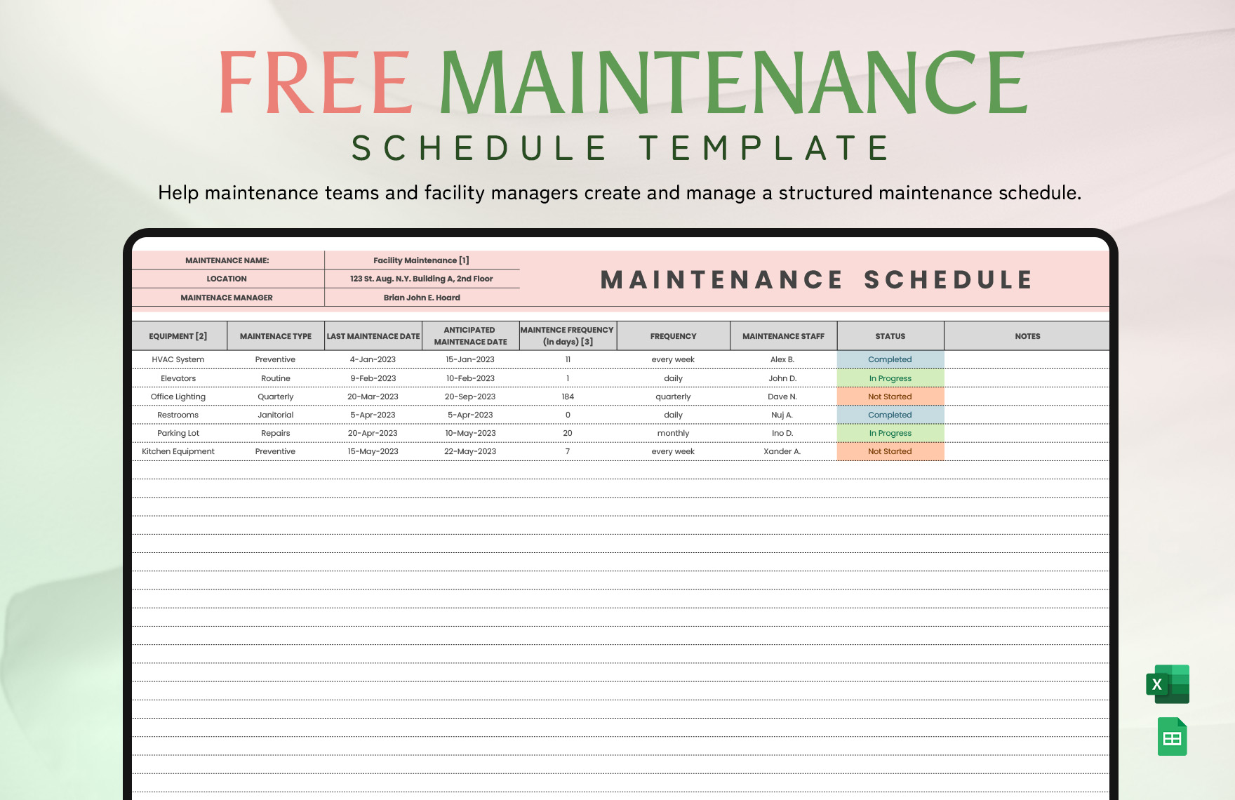 Maintenance Schedule Template