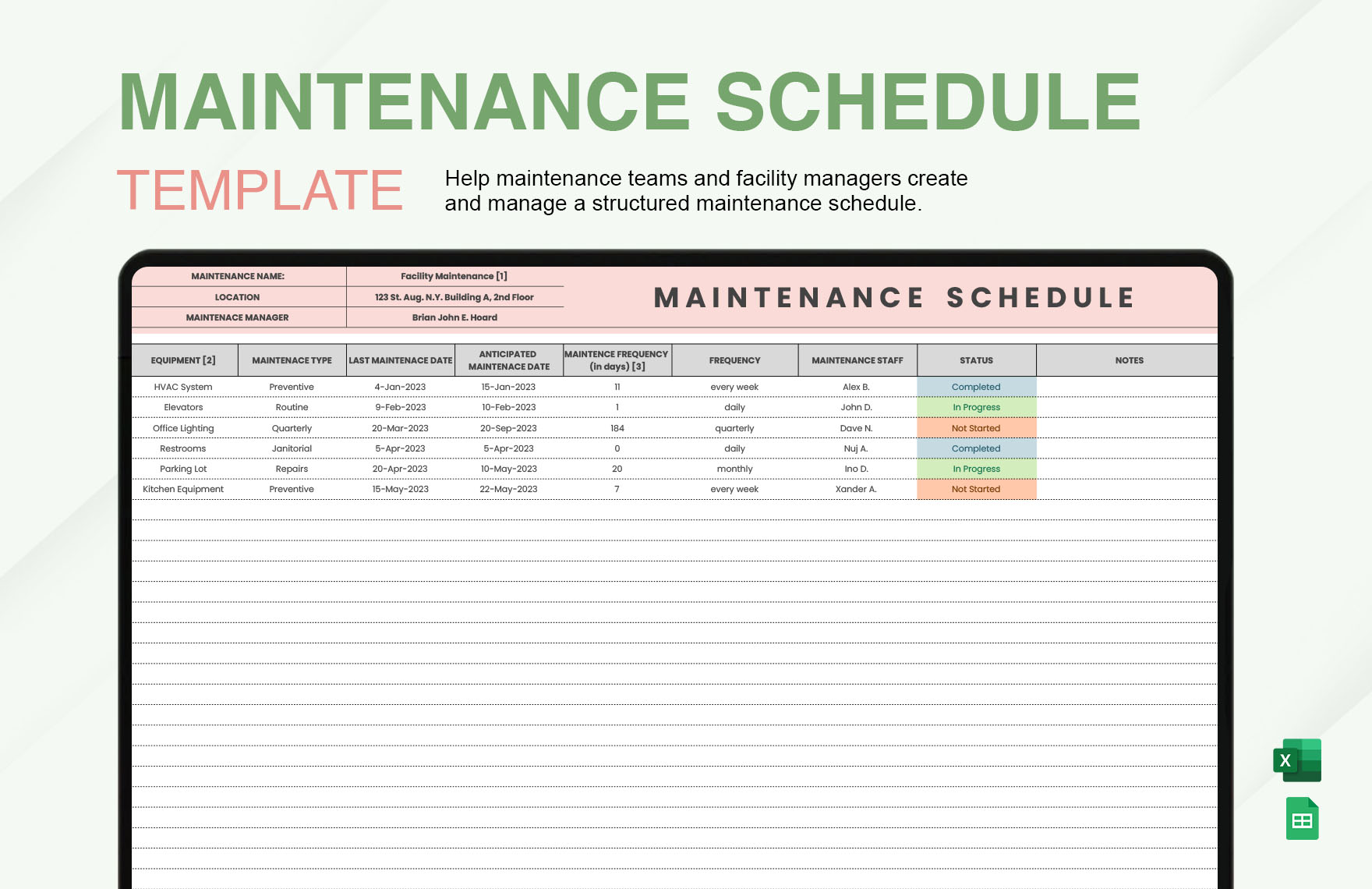 FREE Maintenance Schedule Template Download In Word Google Docs