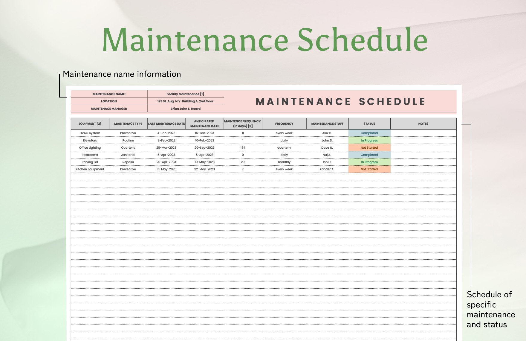 Maintenance Schedule Template